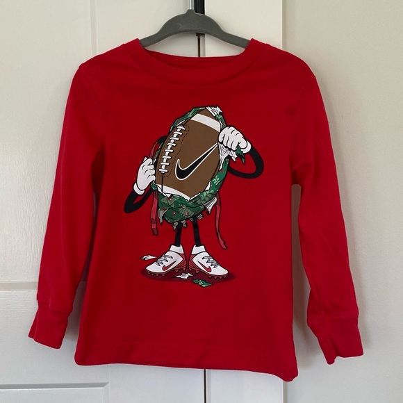 Nike Other - Nike Long Sleeve Red Tee With Football  Size 2t 100% Cotton
